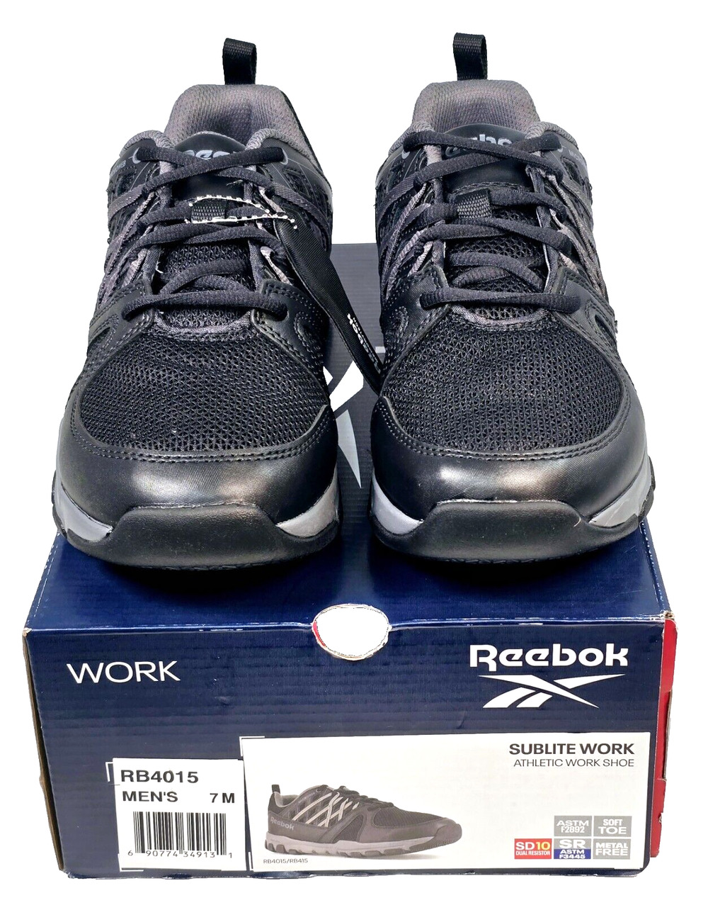 Reebok Sublite Work Shoe Men's 7M Women's 9 Athletic Work Shoes Black RB4015